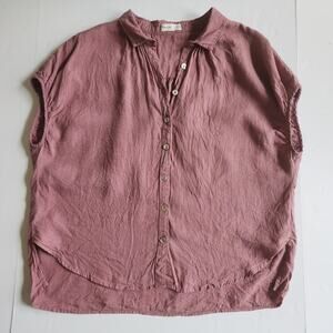 Grae Cove sz Small Linen Rose Button-up Oversized Lagenlook Minimalist Blouse